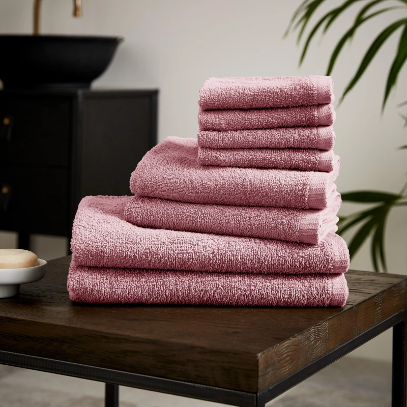 Image of Catherine Lansfield 'Quick Dry Cotton' 8 Piece Towel Set Pink