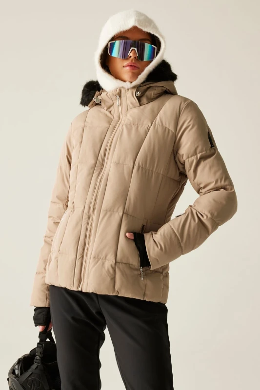 Image of Dare 2b Womens Glamourize Waterproof Insulated Padded Ski Jacket in Beige Size: 10 Beige Female 10