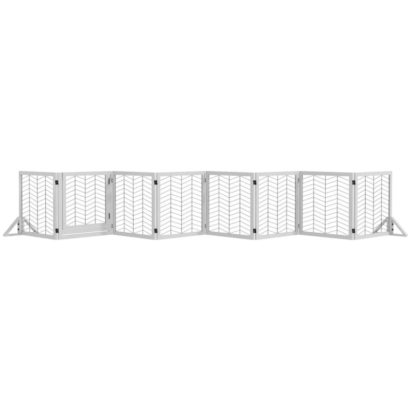 Image of PawHut 8 Panels Freestanding Dog Barrier for S/M Dogs White D06-195V00WT