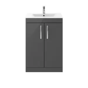 Image of Nuie Athena 600 Floor Standing 2-door Vanity & Minimalist Basin - Gloss Grey