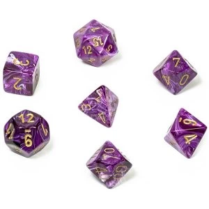 Image of Chessex Poly 7 Dice Set: Vortex Purple/gold