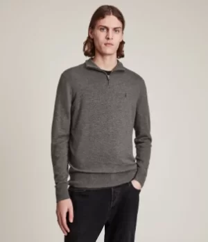 Image of AllSaints Mens Kilburn Zip Funnel Jumper, Monument Grey, Size: S