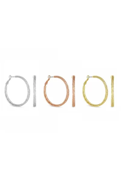Image of Tri Tone Diamond Cut Large Twist Disco Hoop Earrings - Pack of 3
