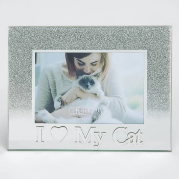 Image of 5" x 3.5" Silver Glass Frame - I Love My Cat