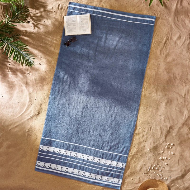 Image of Catherine Lansfield Anchors Absorbent Beach Towel Blue