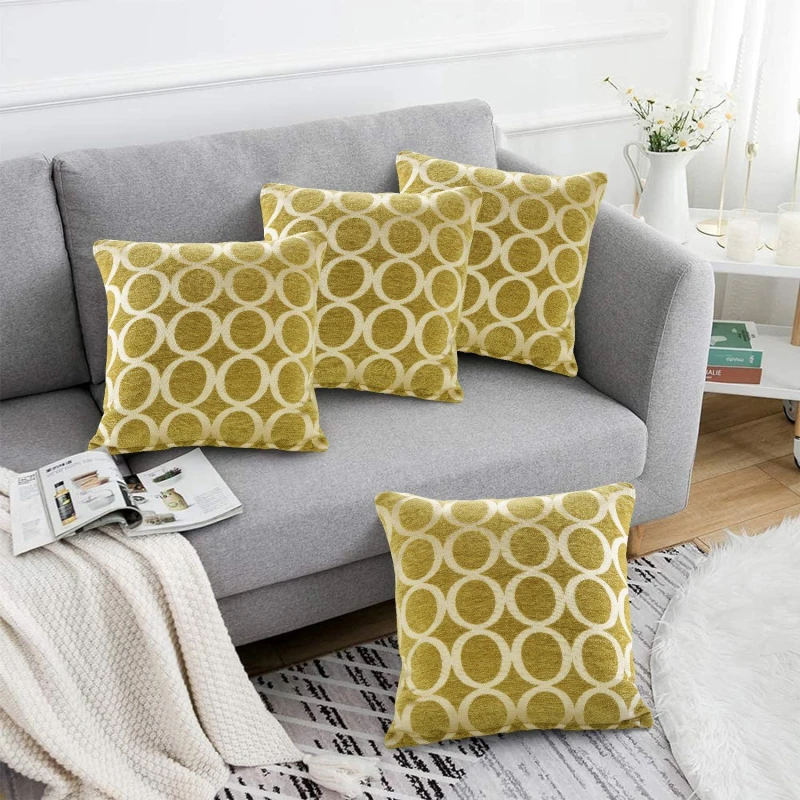 Image of Alan Symonds Geometric O Chenille Cushion Set of 4 Lime unisex 45x45cm