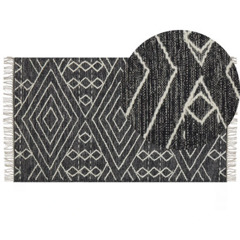 Image of Beliani Rug Khenifra Black 80 X 150 Cm Cotton