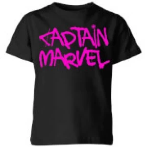 Image of Captain Marvel Spray Text Kids T-Shirt - Black - 5-6 Years