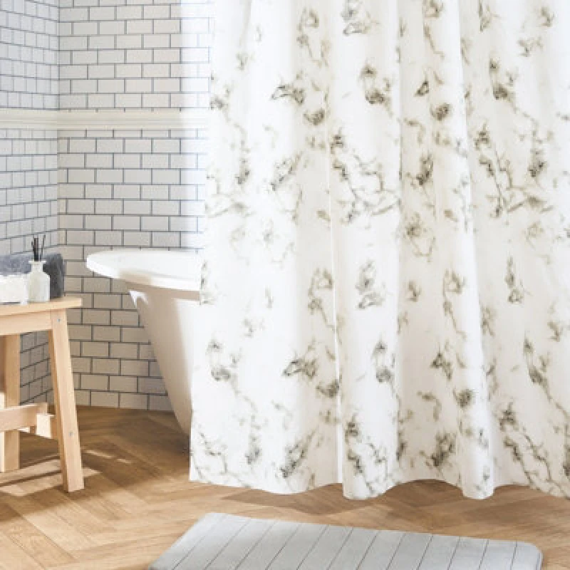 Image of OHS OHS Marble Effect Mould Resistant Shower Curtain in White Size: 180cm width x 180cm drop White 180cm width x 180cm drop Unisex 5027434225873