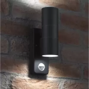 Image of Auraglow - PIR Motion Sensor Stainless Steel Up & Down Outdoor Wall Security Light - Cool White - Matte Black Finish