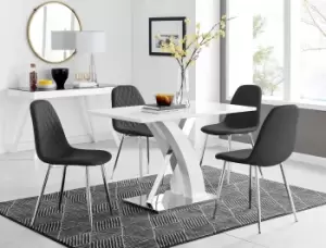 Image of Atlanta White High Gloss and Chrome 4 Seater Dining Table with X Shaped Legs and 4 Faux Leather Corona Chairs