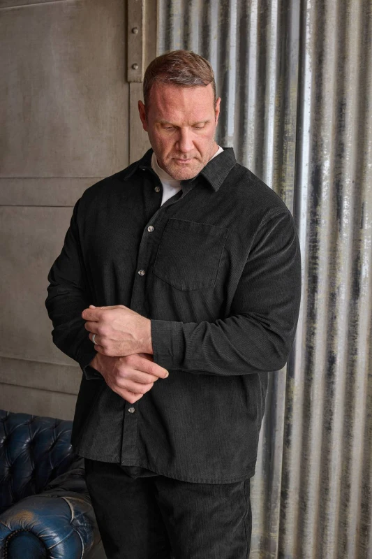 Image of BadRhino Mens Corduroy Overshirt in Black Size: 7-8XL Black Male 7-8XL