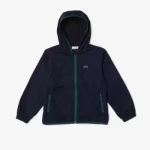 Image of Lacoste Boys' Heritage Graphic Crocodile Design Light Zippered Jacket Size 10 yrs Navy Blue / Green