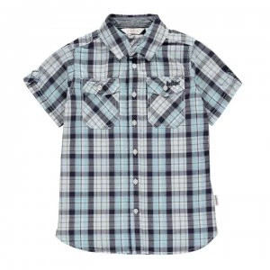 Image of Lee Cooper Short Sleeve Check Shirt Junior Boys - Sky/Navy/White