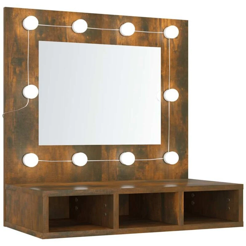 Image of vidaXL Mirror Cabinet with LED Smoked Oak 60x31.5x62 cm, Brown 820454