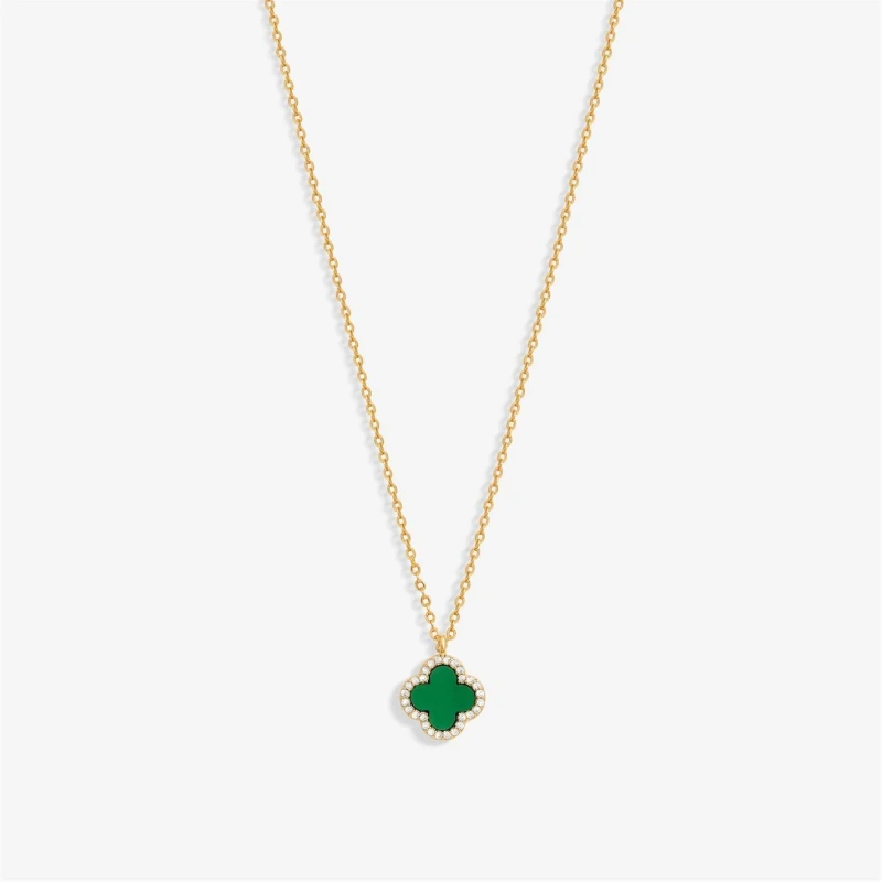Image of Jon Richard Gold Plated And Malachite Clover Pendant Necklace Gold female One Size
