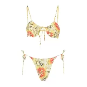 Image of Missguided Abstract Print Underwire Tie Front Bikini Top - Multi