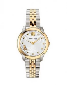 Image of Versace Audrey Silver And Gold Detail Dial Two Tone Stainless Steel Bracelet Ladies Watch
