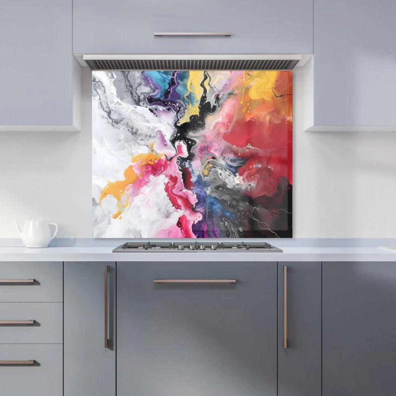 Image of Warren Reed - Designer Explosive Colour Cascade Kitchen Splashback Size: 600mm x 650mm Multicolor Unisex 600mm x 650mm