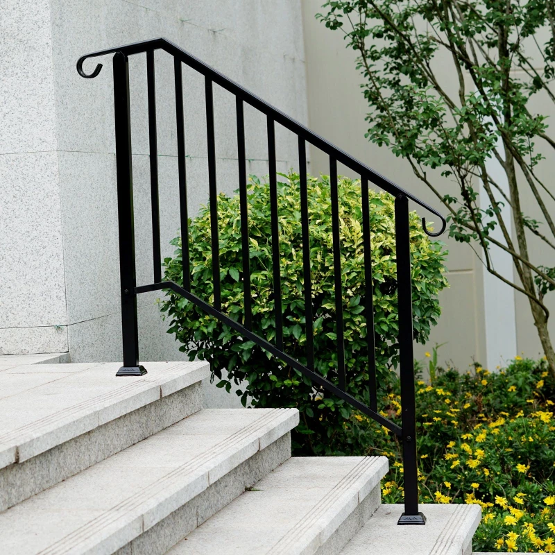 Image of Gr8 Garden Outdoor Black Steel Handrail 3 Steps Garden Stairs Safety Grab Bannister Rail Black Unisex