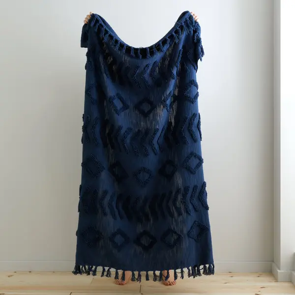 Image of Pineapple Elephant Kabeli Tufted Cotton Throw Navy Blue