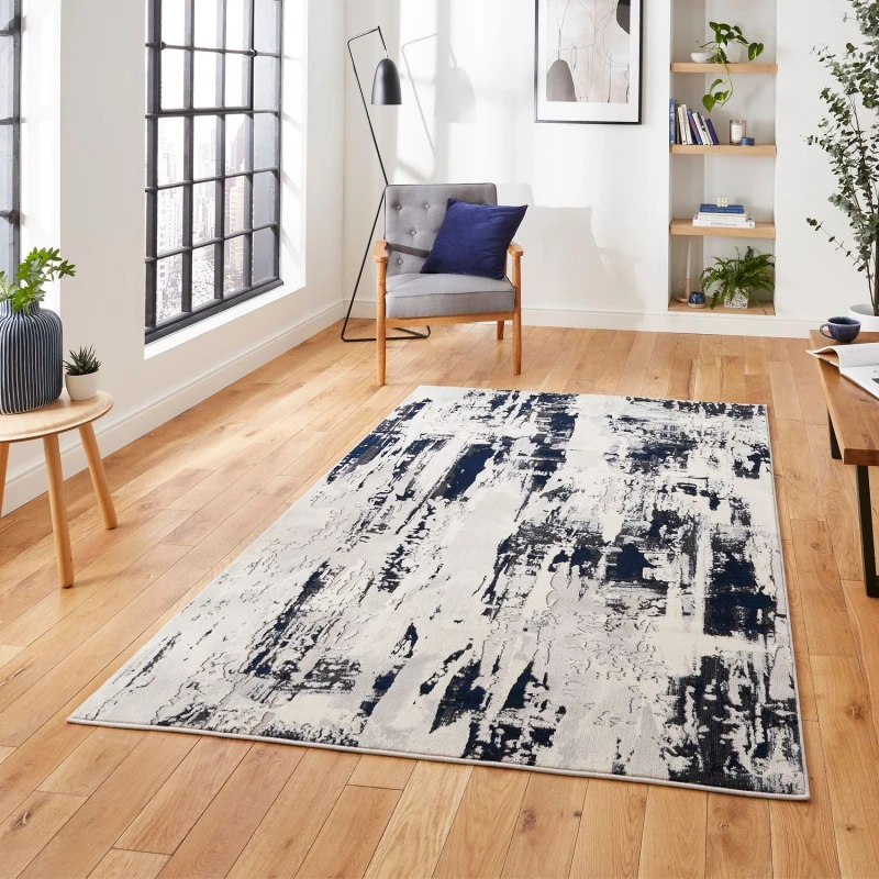 Image of Think Rugs Apollo Grey/Navy Rectangle 080 x 150cm Polypropylene Modern Abstract GR579, Grey APOGR579GYN0815