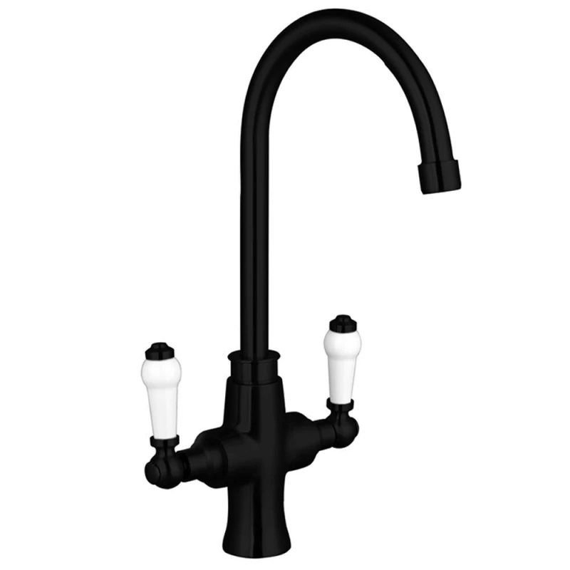Image of Balterley Traditional Dual Handle Kitchen Mixer Tap, Black Unisex