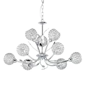 Image of Bellis 9 Light Multi Arm Flower Design Ceiling Pendant Flower Design Chrome, Glass Nine, G9