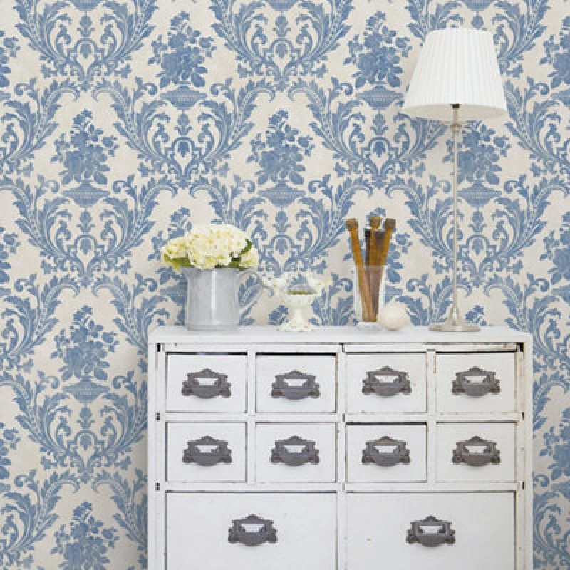 Image of Galerie Stripes And Damask 2 Blue Sari With Texture Smooth Wallpaper