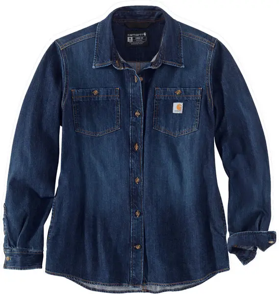 Image of Carhartt Midweight Denim Ladies Shirt, blue, Size S for Women