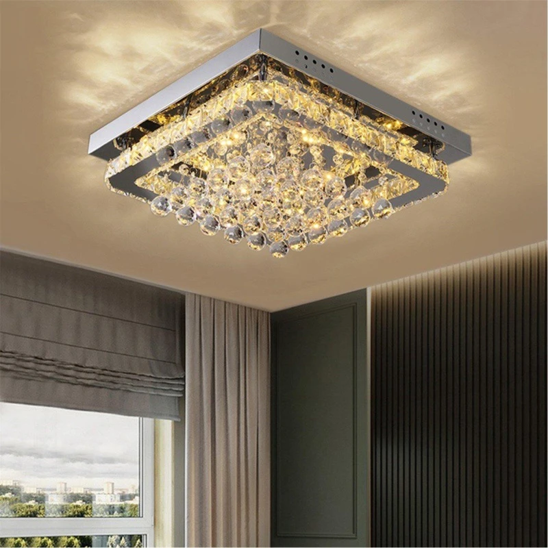 Image of Cottonfy UK Square Crystal Flush Mount LED Ceiling Light - White White M