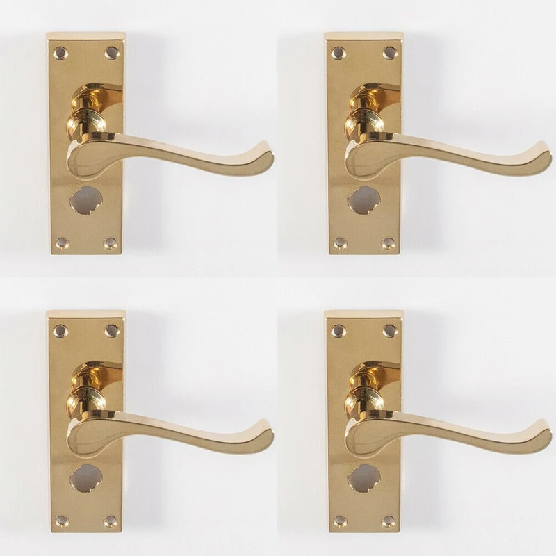 Image of Loops 4x PAIR Victorian Scroll Handle on Bathroom Backplate 120 x 41mm Polished Brass Metallics