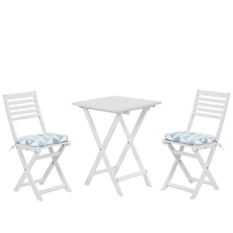 Image of Beliani Bistro Set With Cushions Folding Fiji Acacia Wood Blue