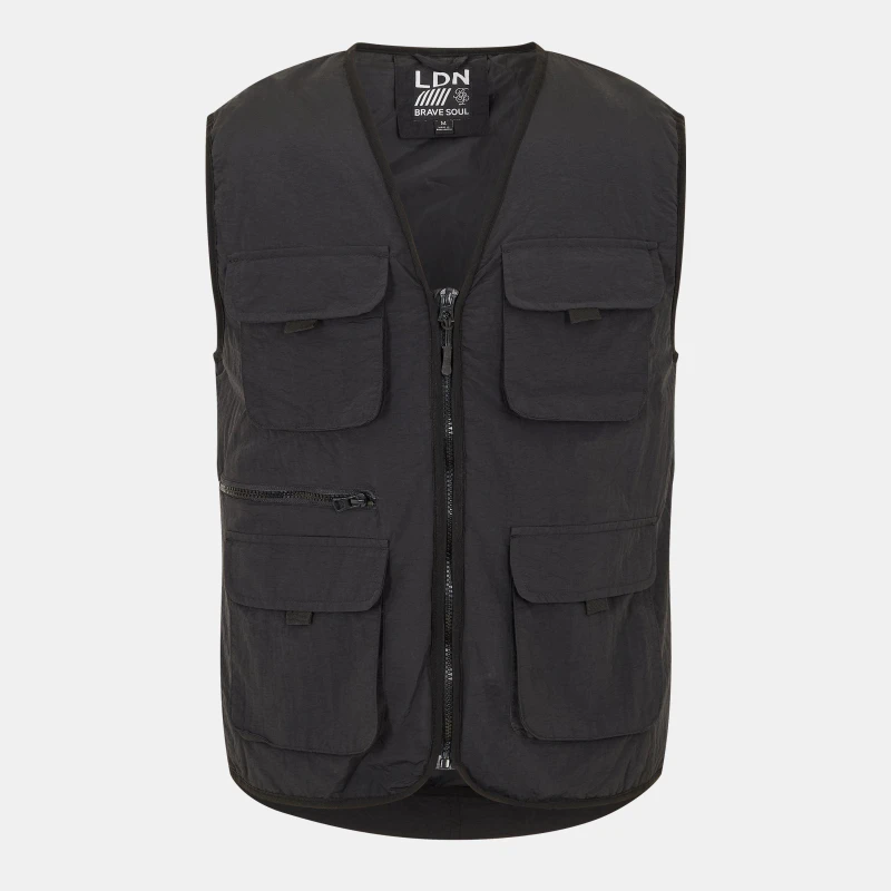 Image of Brave Soul Utility Style Padded Vest Black male