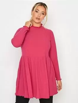 Image of Yours Rib Peplum Lettuce Edge Top - Pink, Size 16, Women