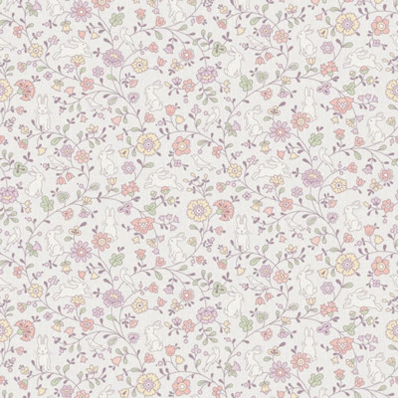 Image of Grandeco Liberty Floral Bunny Trail Nursery Textured Wallpaper Lilac