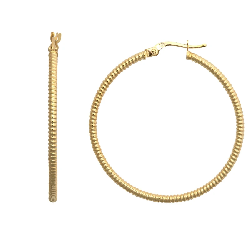 Image of Jewelco London 9ct Gold Ribbed Coiled Twist 1.5mm Hoop Earrings 36mm - JER786E Gold female
