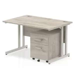 Image of Impulse 1200 x 800mm Straight Office Desk Grey Oak Top White Cantilever Leg Workstation 2 Drawer Mobile Pedestal