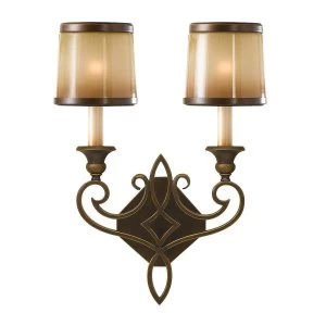 Image of 2 Light Indoor Candle Wall Light Bronze with Oak Glass Shades, E14