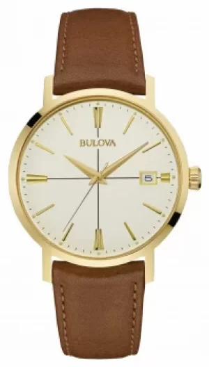 Image of Bulova Mens Aerojet Brown Leather Strap Cream Dial 97B151 Watch