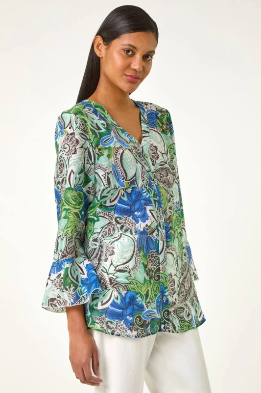 Image of Roman Womens Paisley V-Neck Blouse in Blue Size: 20 Blue Female 20