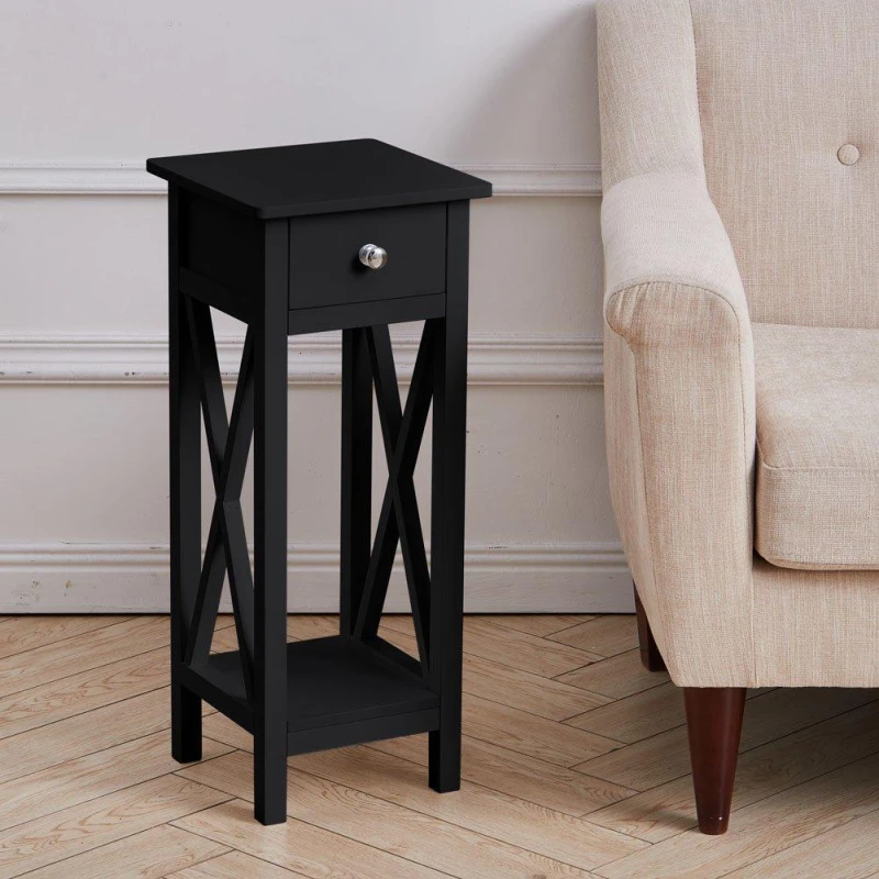 Image of Cottonfy UK High-Legged Wooden Bedside Table Black M