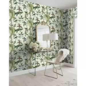 Image of Wallpaper Exotic Garden White and Green - Dutch Wallcoverings