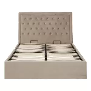 Image of Upholstered Velvet Ottoman Storage Bed Diamond Tufted Headboard