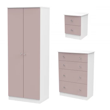 Image of Robert Dyas Tedesca Wardrobe - Chest of Drawers and Bedside Cabinet Set / White