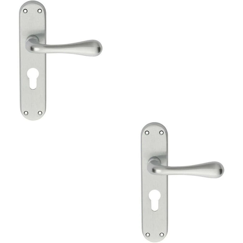 Image of Loops 2x PAIR Smooth Round Bar Handle on Euro Lock Backplate 185 x 40mm Satin Chrome Multi