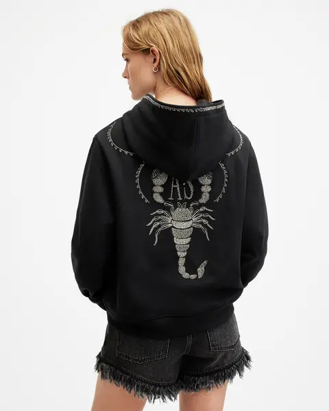 Image of AllSaints Scorpion Embellished Logo Pippa Hoodie