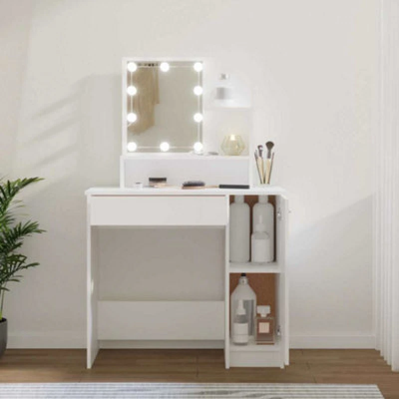 Image of vidaXL Dressing Table with LED White 86.5x35x136 cm, White 808810