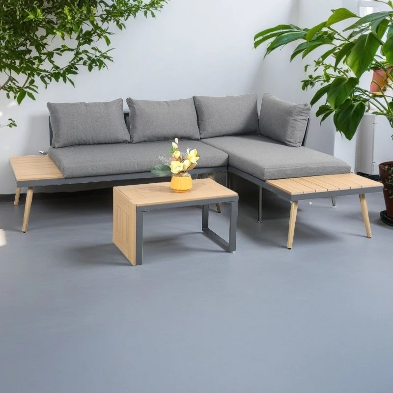 Image of Outdoor Living Belmont Metal & Contemporary Poly-Wood Sectional Corner Garden Set in Grey Grey Unisex