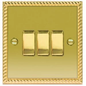 Image of Wickes 10A Light Switch 3 Gang 2 Way Polished Georgian Brass